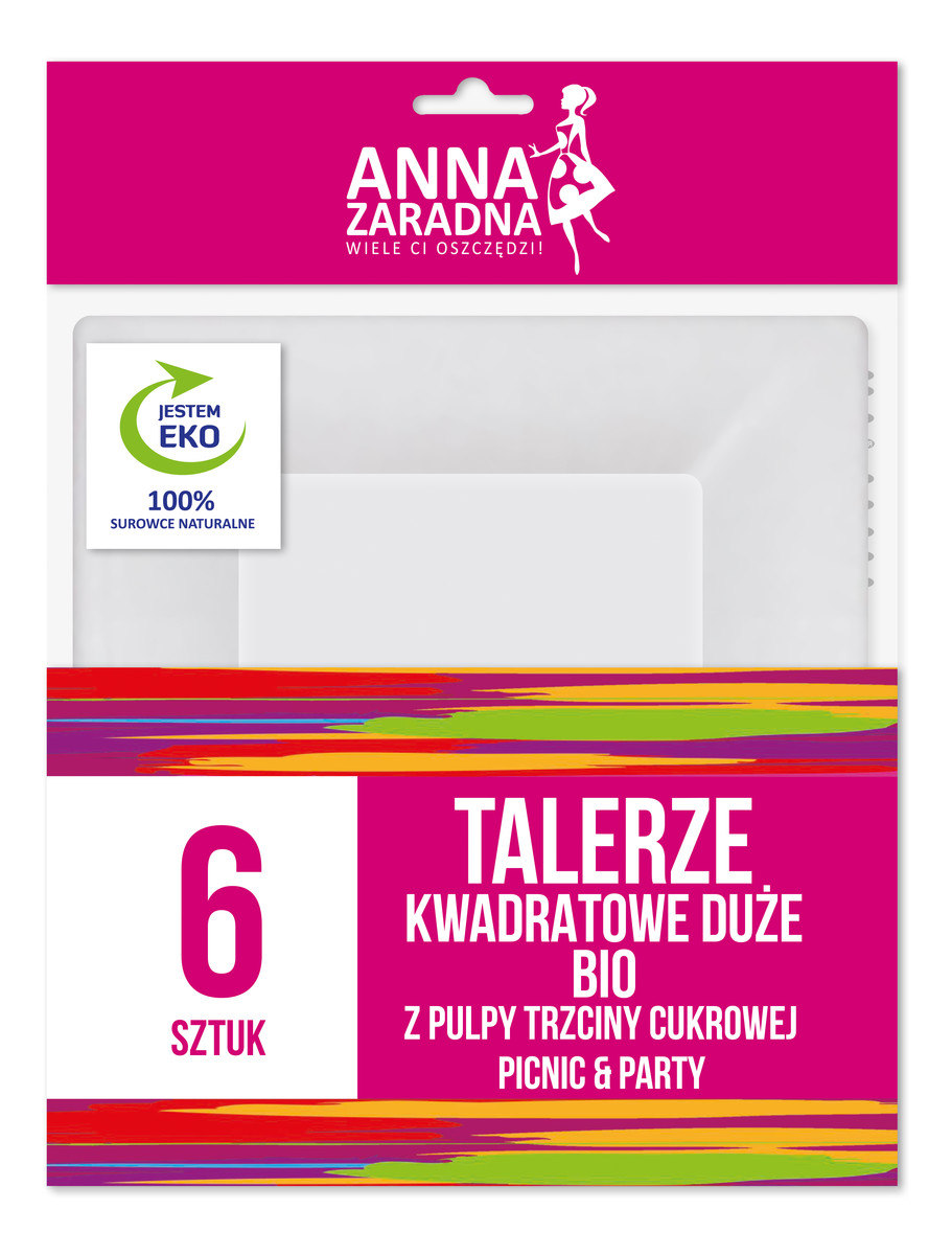 Talerze kwadratowe duże z trzciny cukrowej 26x26cm 6szt