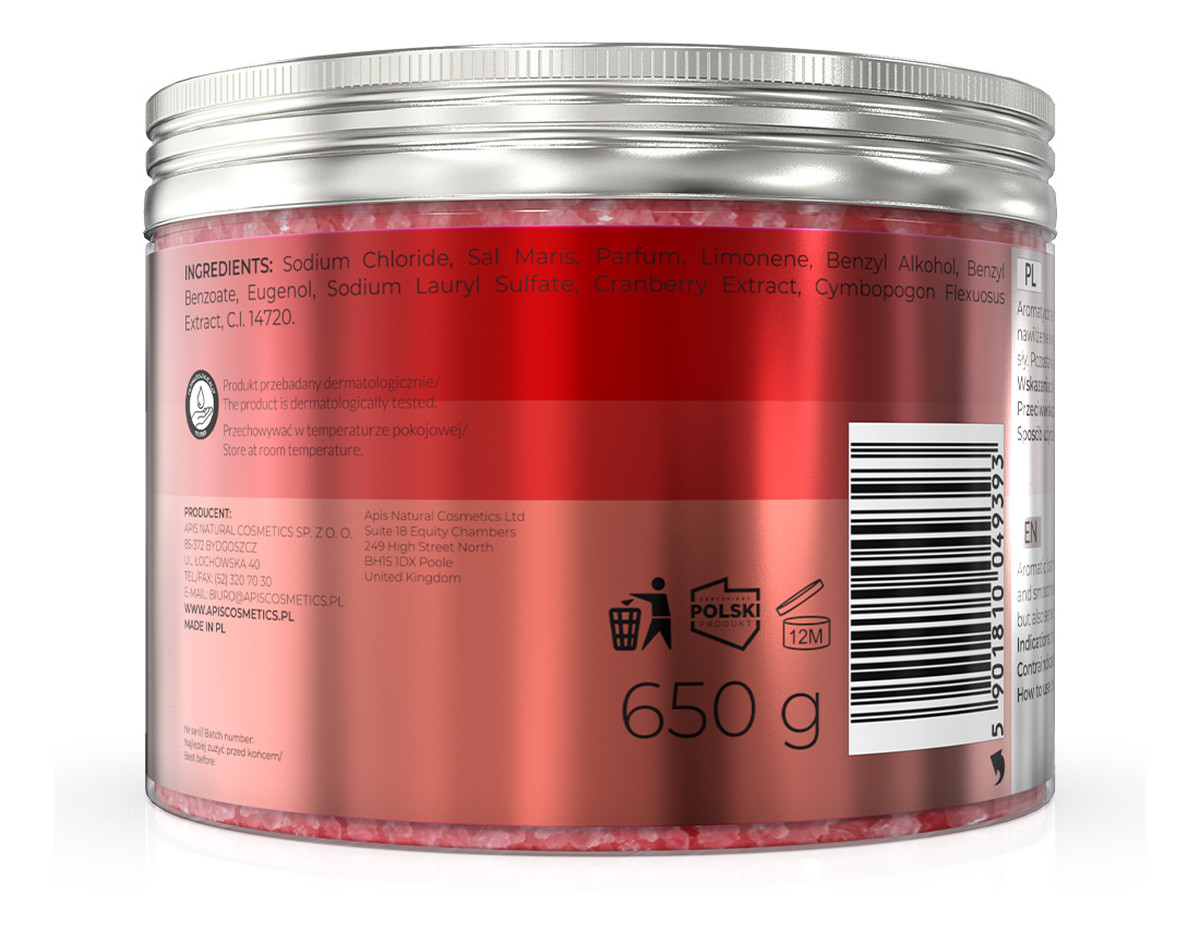 Rewitalizująca sól do kąpieli z żurawiną i trawą cytrynową