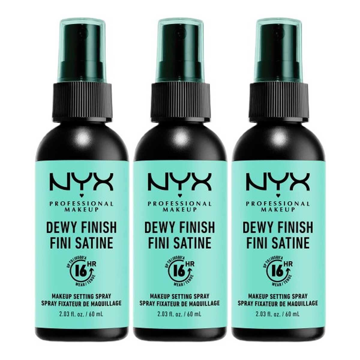 NYX Professional MakeUp Dewy Finish Setting Spray Trio Zestaw utrwalaczy do makijażu 3x60ml 180ml