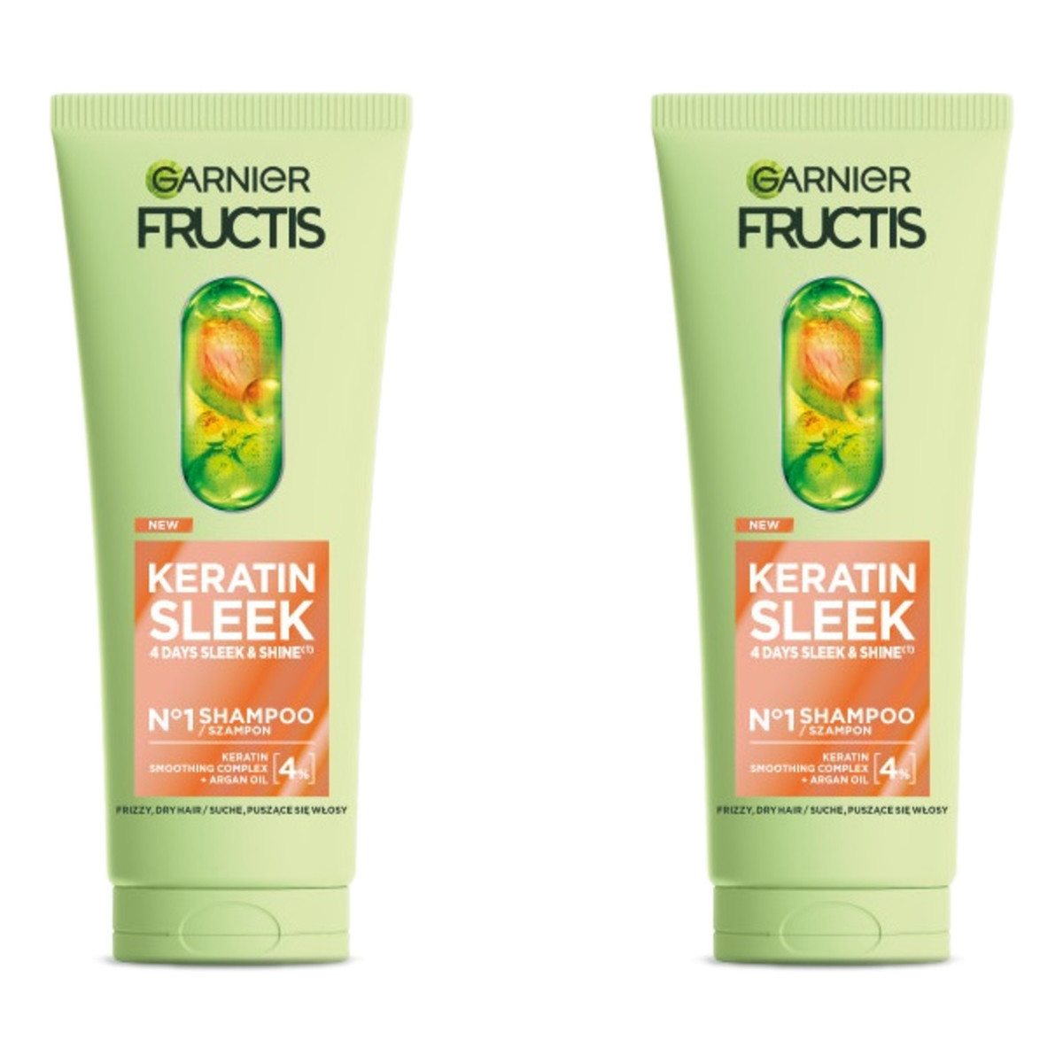 Garnier Fructis Keratin Sleek szampon do włosów suchych i puszących się 2x200ml