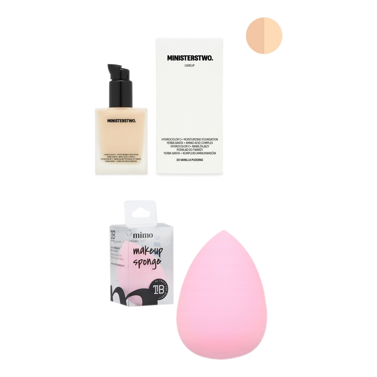 Ministerstwo Dobrego Mydła Careup Naturalny podkład do twarzy Vanilla Puding (20) + Gąbeczka do podkładu Light Pink