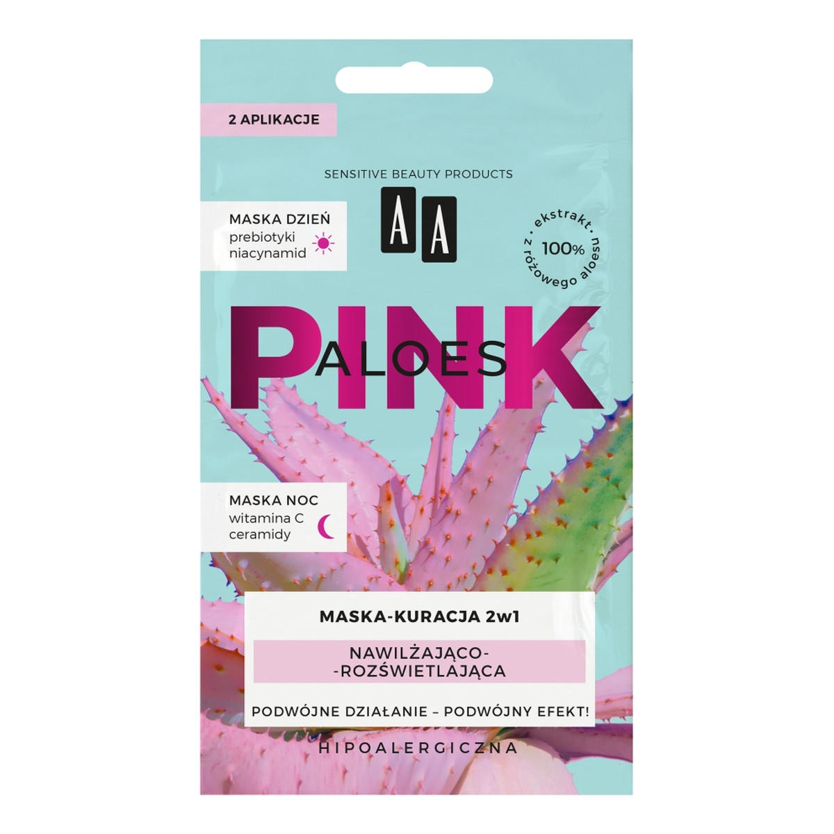 AA Aloes Pink nawilżająco-rozświetlająca maska kuracja dzień + noc 2x4g