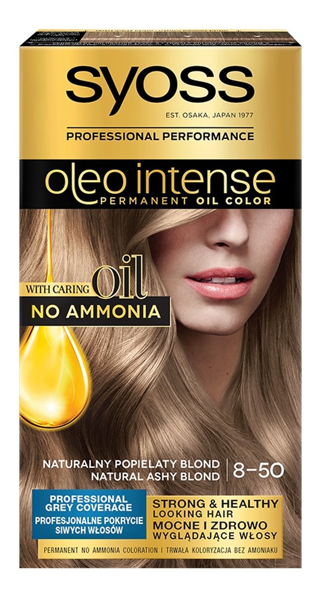 Oleo intense farba do włosów trwale koloryzująca z olejkami 8-50 naturalny popielaty blond