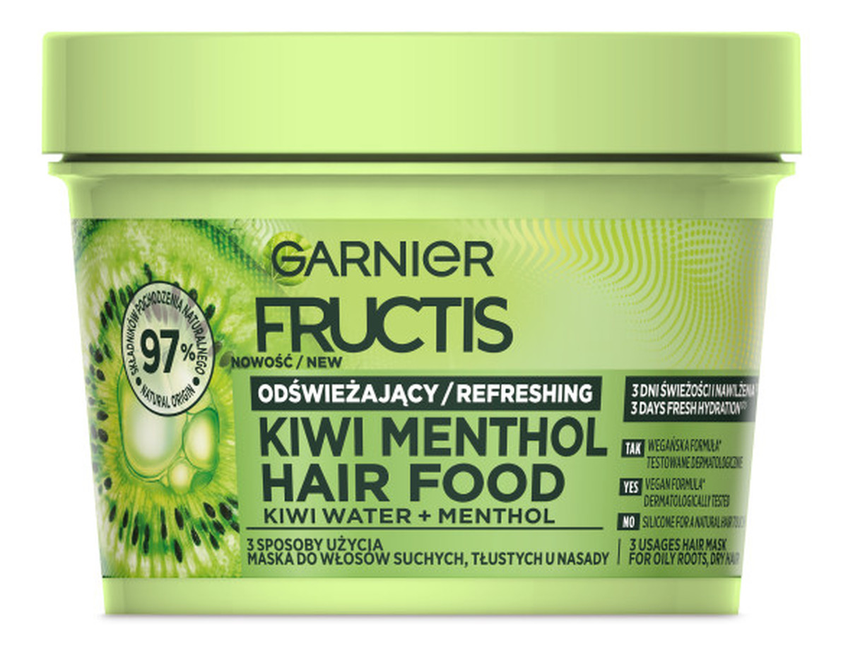 Fructis hair food kiwi menthol maska do włosów suchych i tłustych u nasady