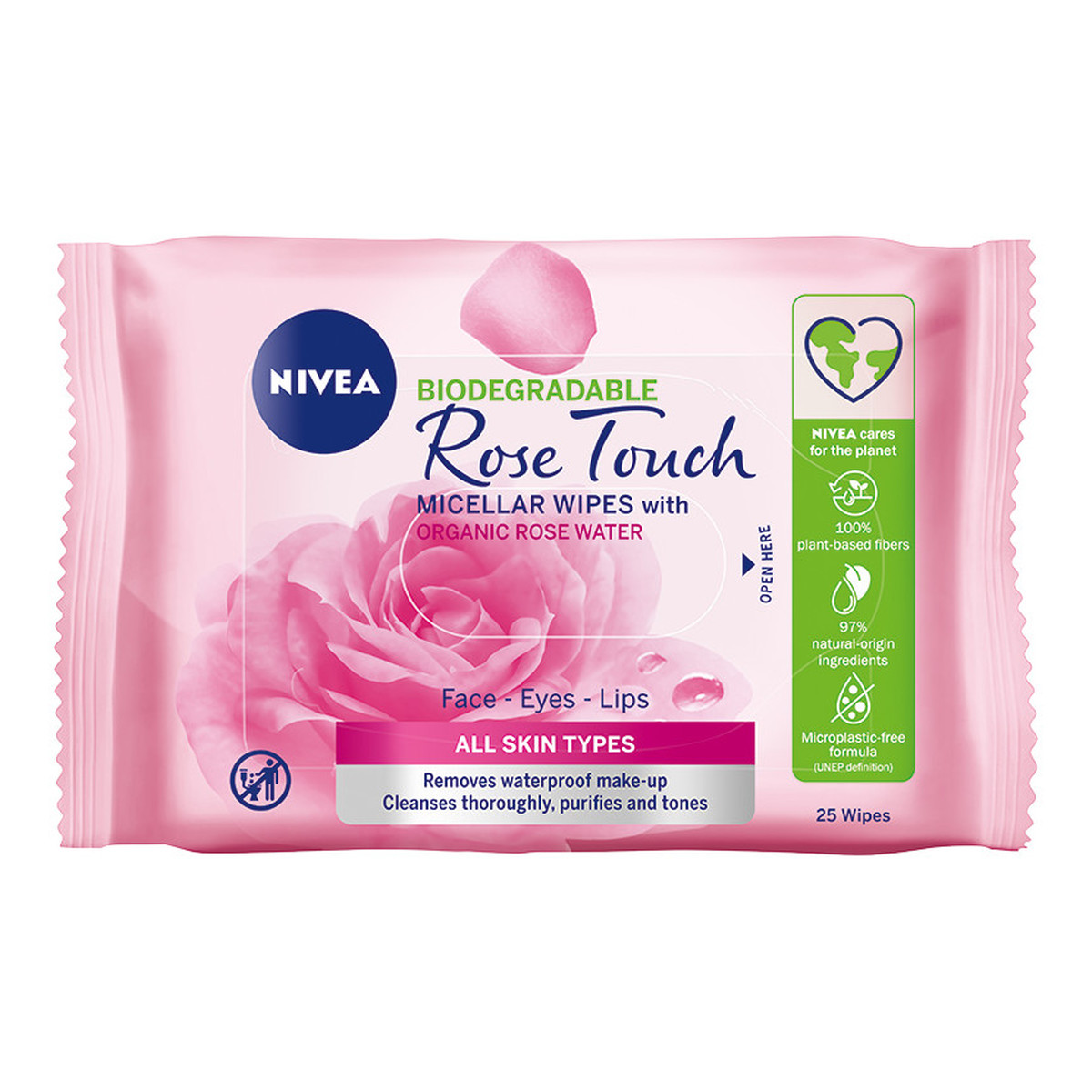 Nivea Rose touch micelarne biodegradowalne chusteczki do demakijażu z organiczną wodą różaną 25szt