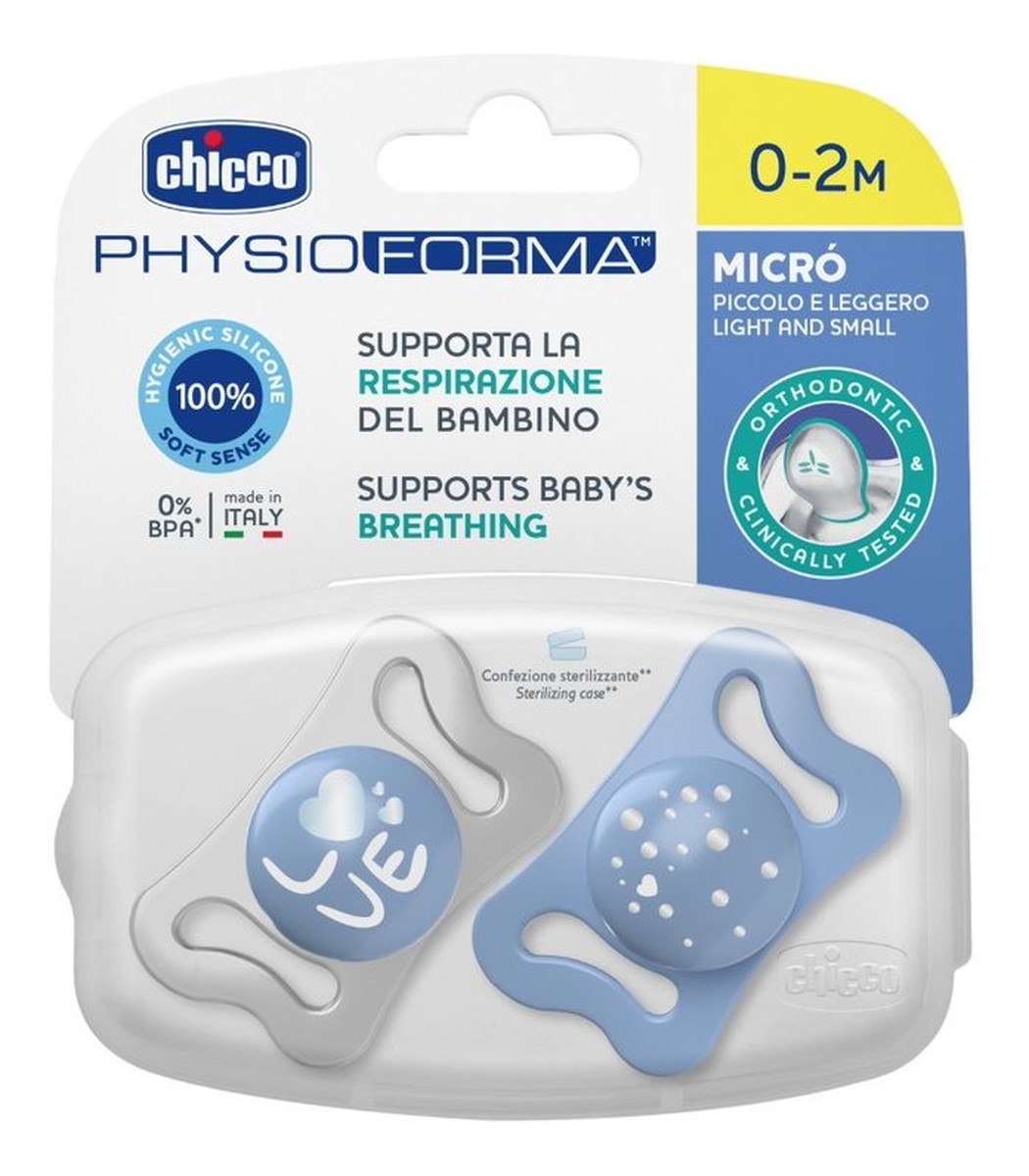 PhysioForma silikonowy smoczek do uspokajania Micro 0-2m+ Niebieski 2szt.