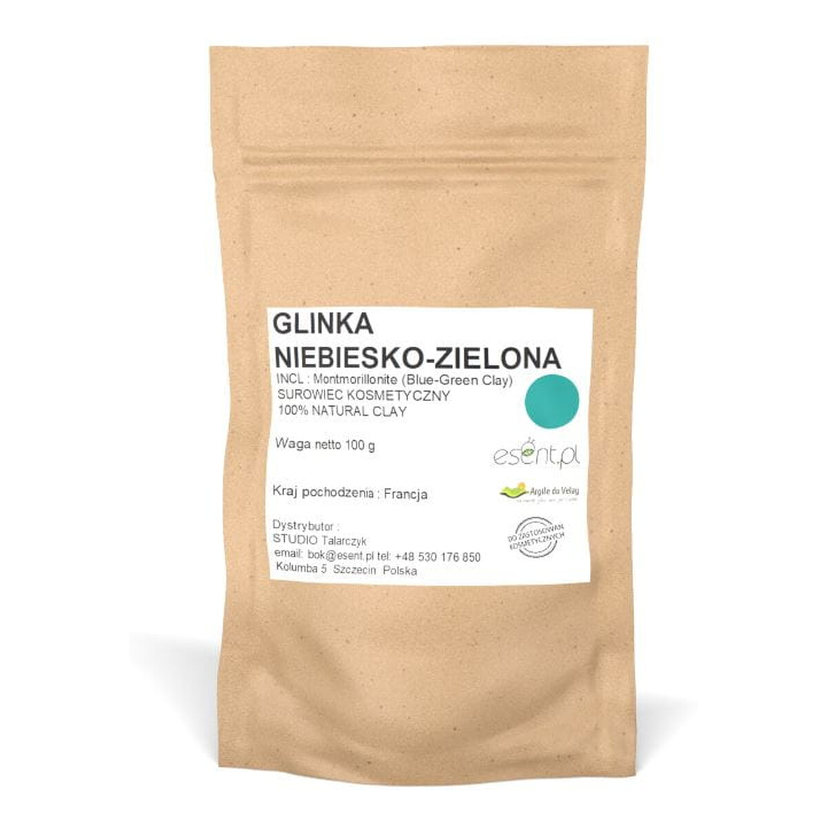 Esent Francuska Glinka Niebiesko-Zielona Certyfikowana 100g