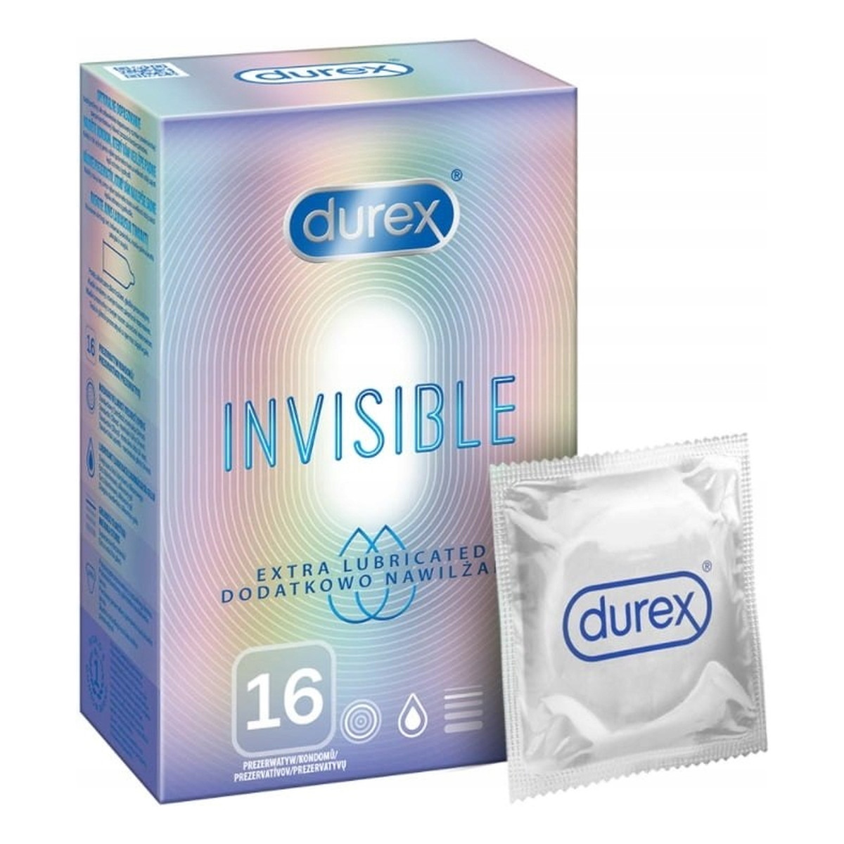 Durex Invisible Extra Thin Extra Lubricated super cienkie dodatkowo nawilżane prezerwatywy 16szt