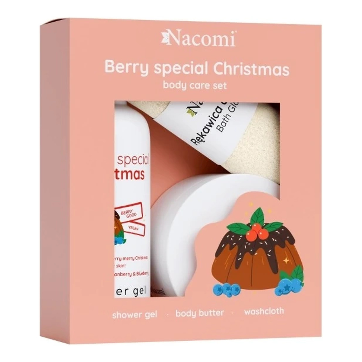 Nacomi Body Care set Cranberry and Berry Żel pod prysznic 300 ml + Masło do ciała 100 ml + Rękawica do kąpieli