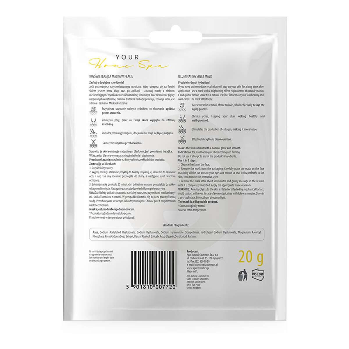 Apis Rozświetlajaca maska w płacie 20g