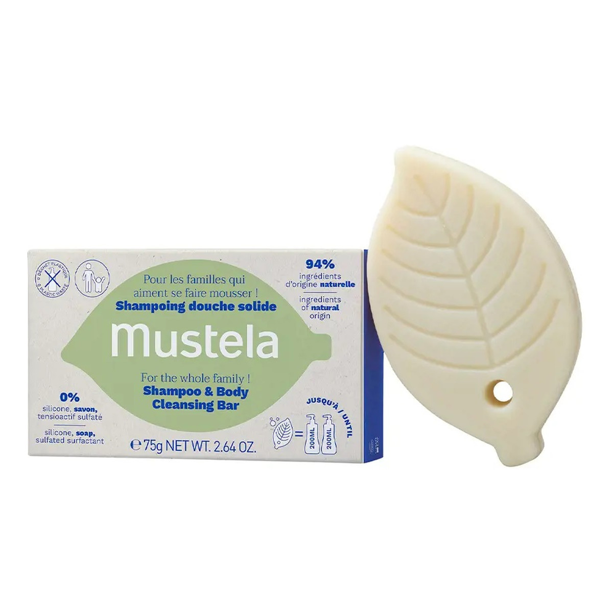 Mustela Shampoo & body cleansing bar szampon w kostce do mycia włosów i ciała 75g