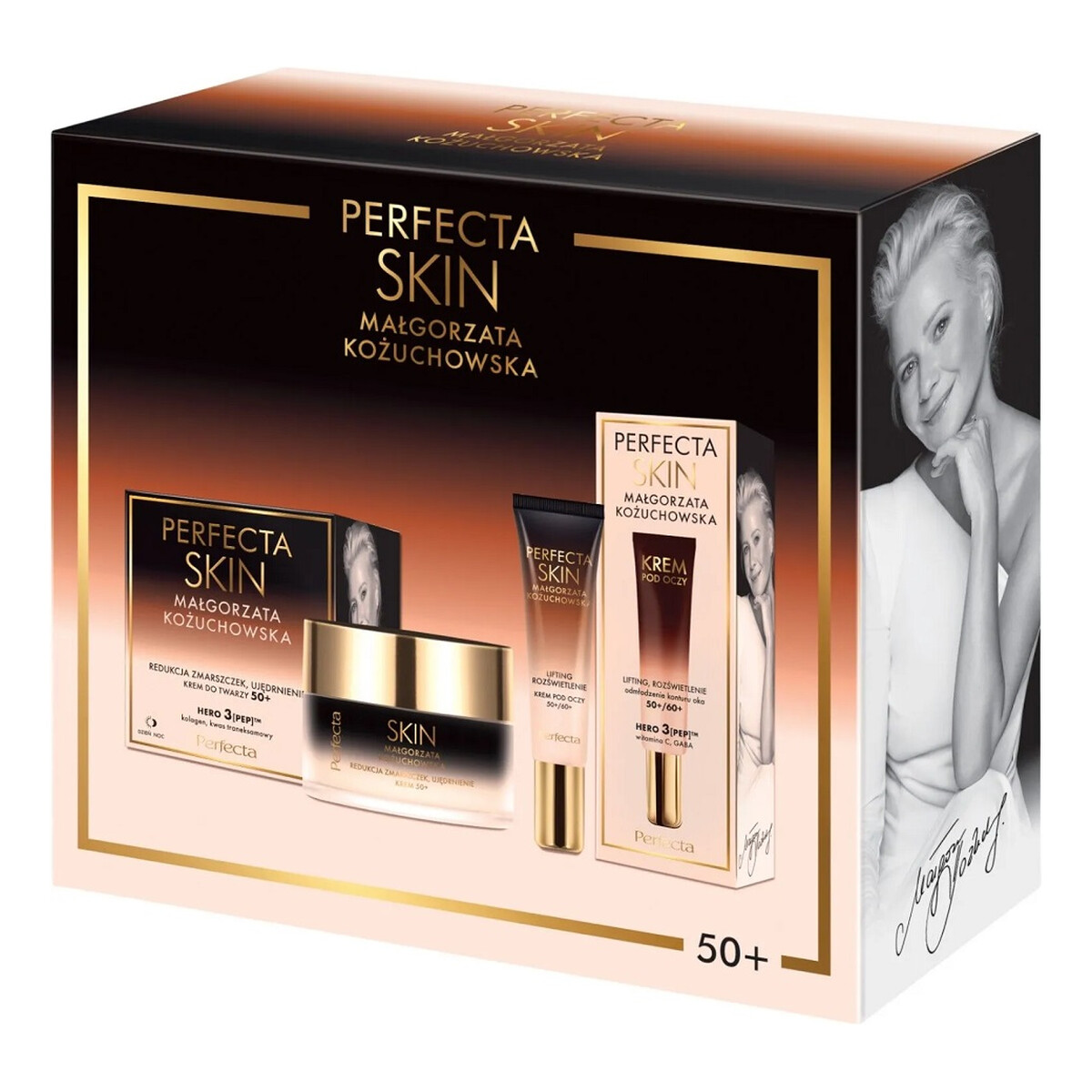 Perfecta Skin Małgorzata Kożuchowska 50+ Zestaw ujędrniający krem na dzień i na noc 50ml + liftingująco-rozświetlający krem pod oczy i na powieki 15ml