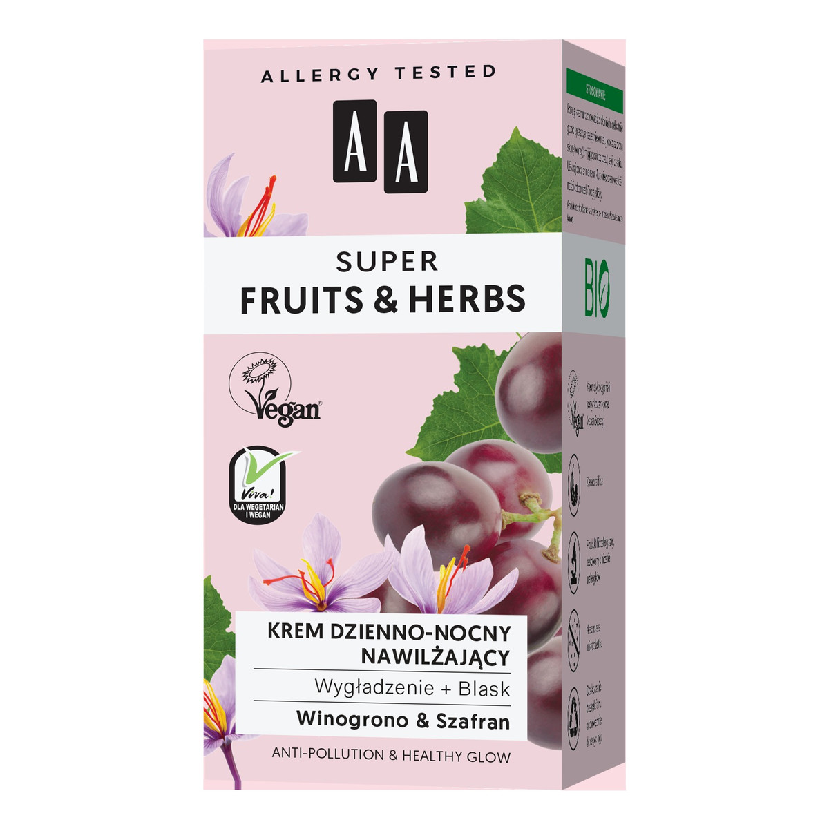 AA Super Fruits & Herbs Krem dzienno-nocny nawilżający Winogrono & Szafran 50ml