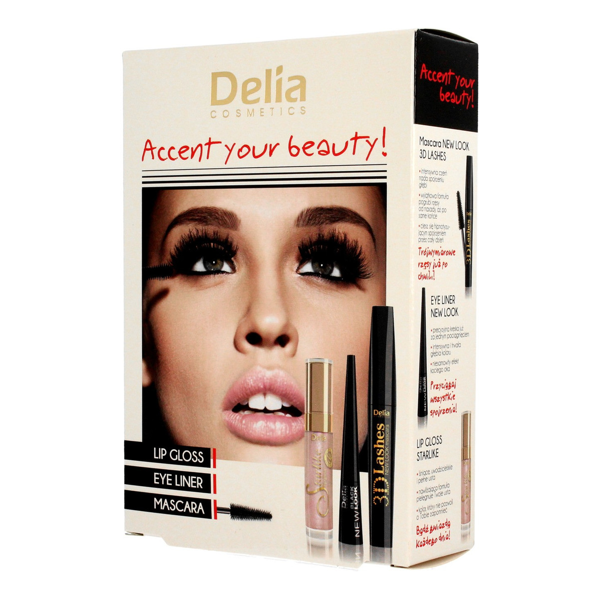 Delia Accent Your Beauty! Zestaw (błyszczyk 7ml + tusz 12ml + eyeliner 5ml)