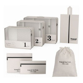 Zestaw podróżny 7 sztuk kosmetyczek-organizerów kremowych ks142k