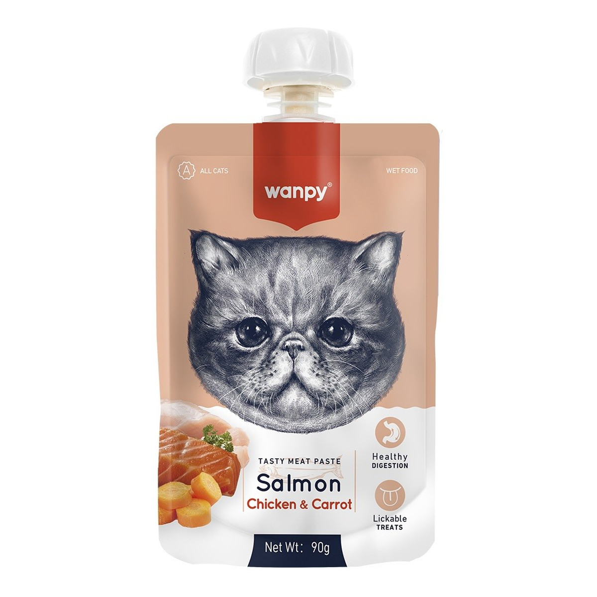 Wanpy Cats Kremowa pasta dla kotów-salmon,chicken&carrot (łosoś z kurczakiem i marchewką) 90g