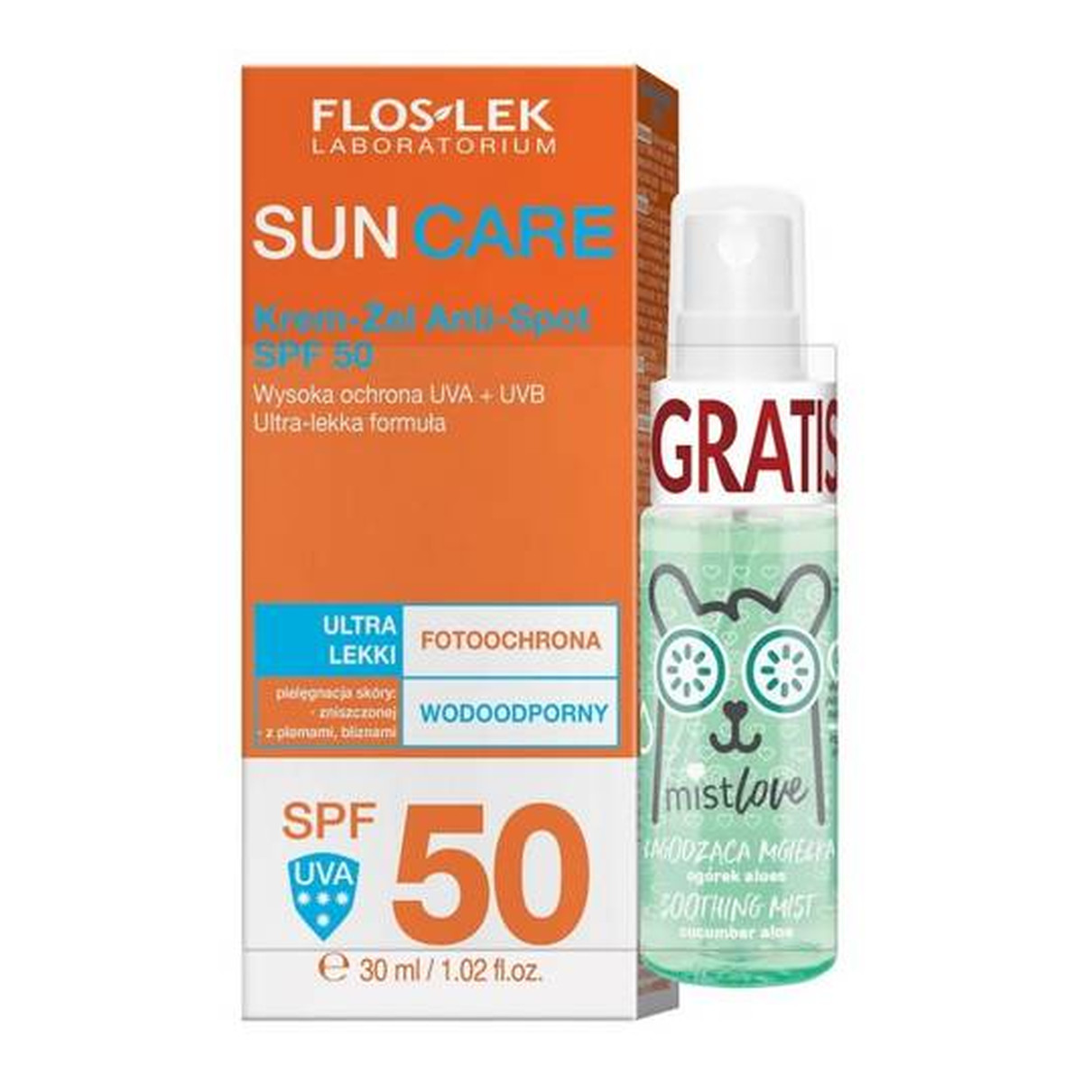 FlosLek Sun Care Krem-Żel Anti-Spot +MISTLOVE Mgiełka 30ml