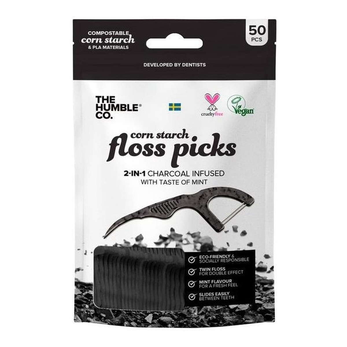 Humble Brush Dental Floss Picks nicio-wykałaczki Czarne 50szt.