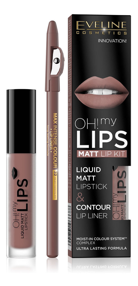 Eveline OH my Lips zestaw do makijażu ust matowa pomadka w płynie + kredka do ust