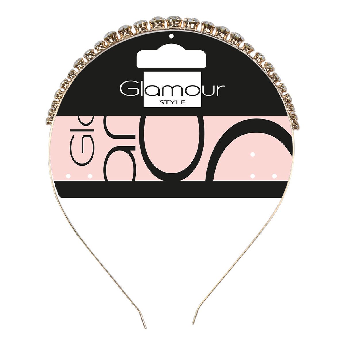 Glamour Metalowa opaska do włosów z okrągłymi kryształkami złota