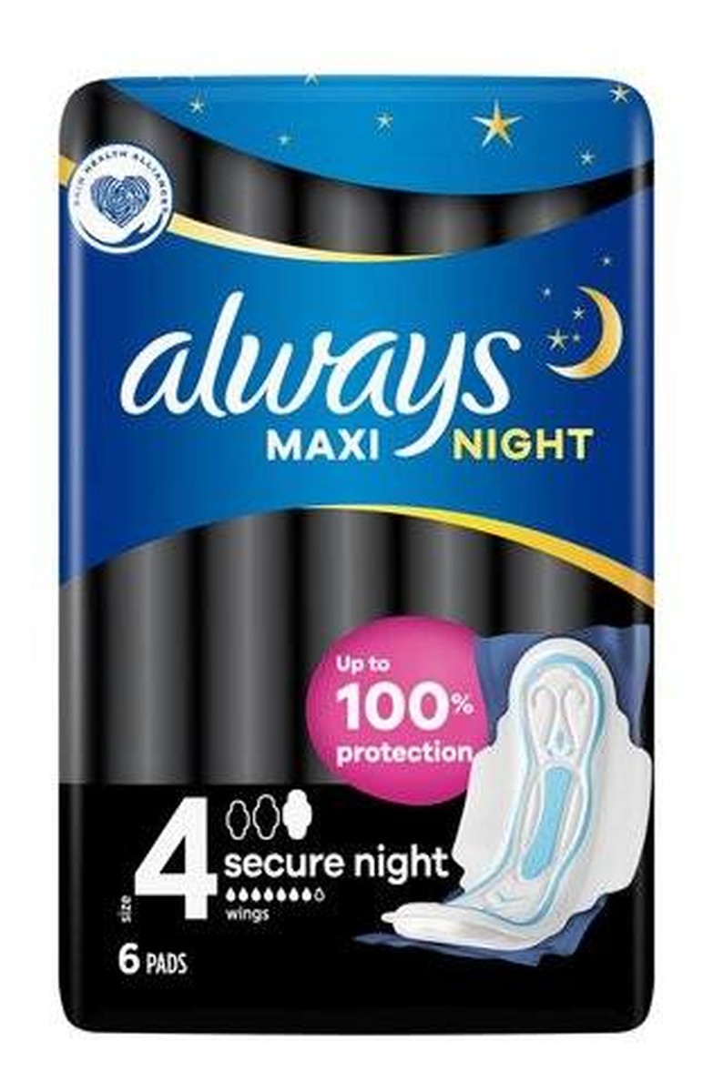 Maxi Night podpaski 6szt Podpaski ze skrzydełkami na noc lub do bardzo obfitych miesiączek