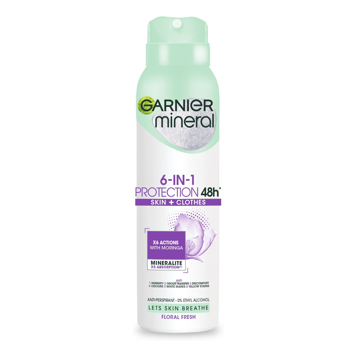 Garnier Mineral Dezodorant spray 6in1 Protection 48h Floral Fresh - Skin+Clothes 150ml