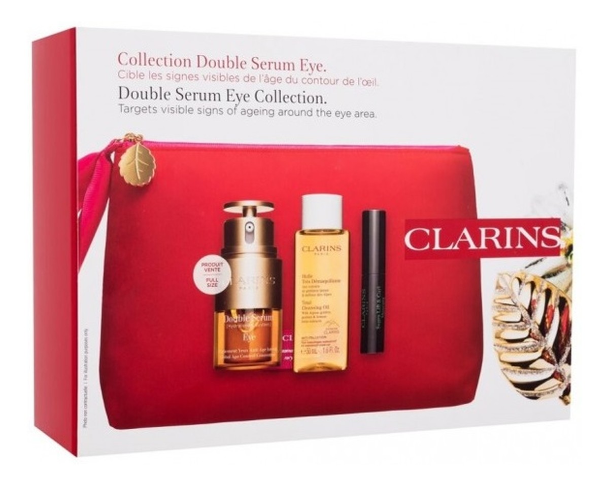 Zestaw double serum eye serum pod oczy 20ml + total cleansing oil olejek myjący do twarzy 50ml + mini supra lift & curl mascara tusz do rzęs 8ml + kosmetyczka