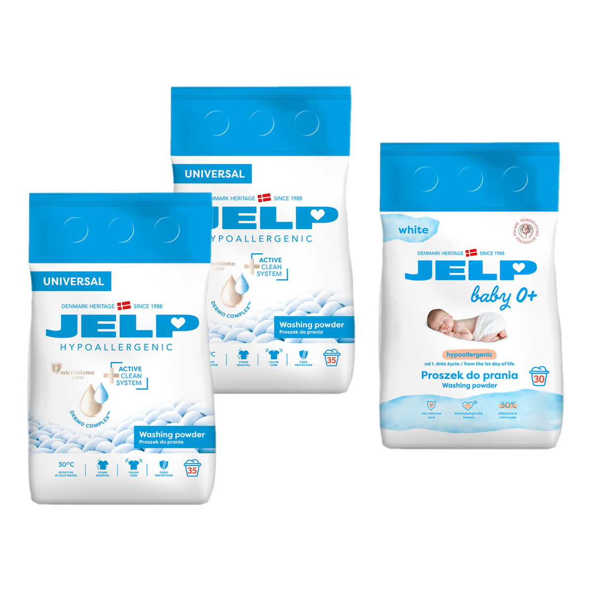 Jelp Hypoallergenic Proszek do prania Universal 2x2.1kg + Baby 0+ do Białego 2.25kg