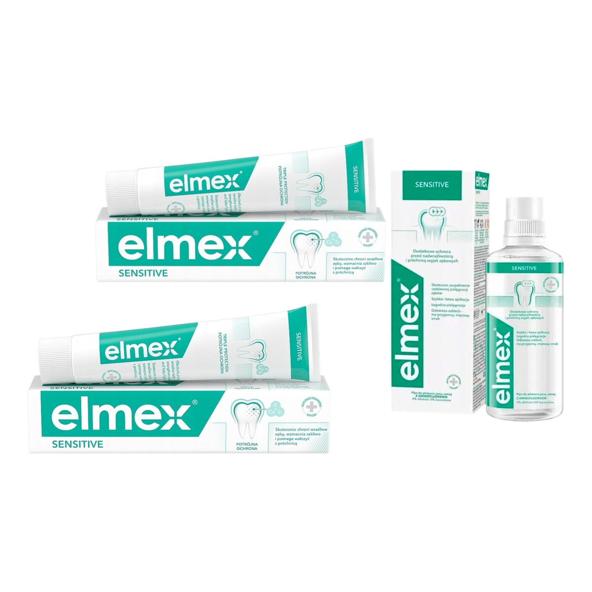 elmex Sensitive Pasta do zębów 2x75ml + Płyn do płukania jamy ustnej 400ml