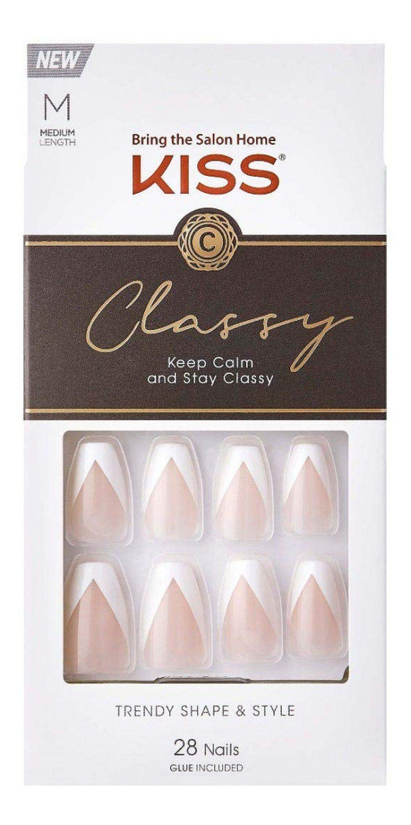 Sztuczne paznokcie na klej Classy Nails, Silk Dress, White, Medium Coffin