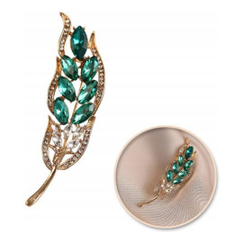 Broszka ozdobna - zielony kłos z cyrkoniami BZ214