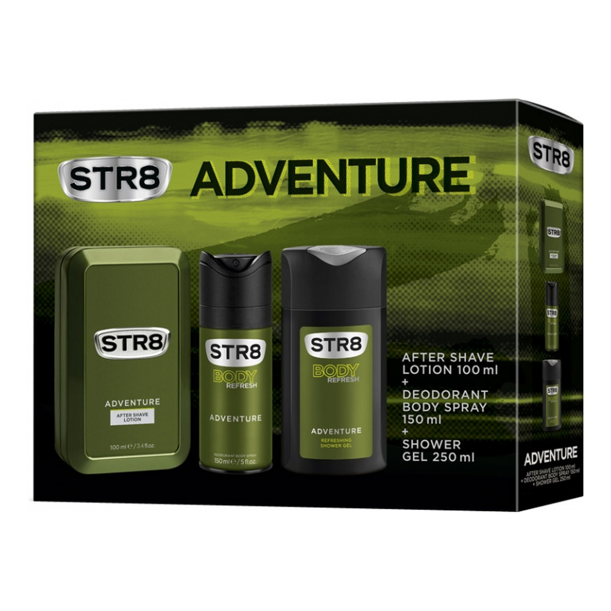 STR8 Adventure Body Refresh Woda Po Goleniu+ Dezodorant Spray+Żel Pod Prysznic 500ml