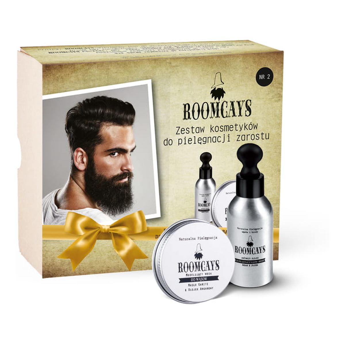 Roomcays Zestaw #2 kosmetyków dla mężczyzn olejek do brody 50ml + wosk do wąsów 30ml