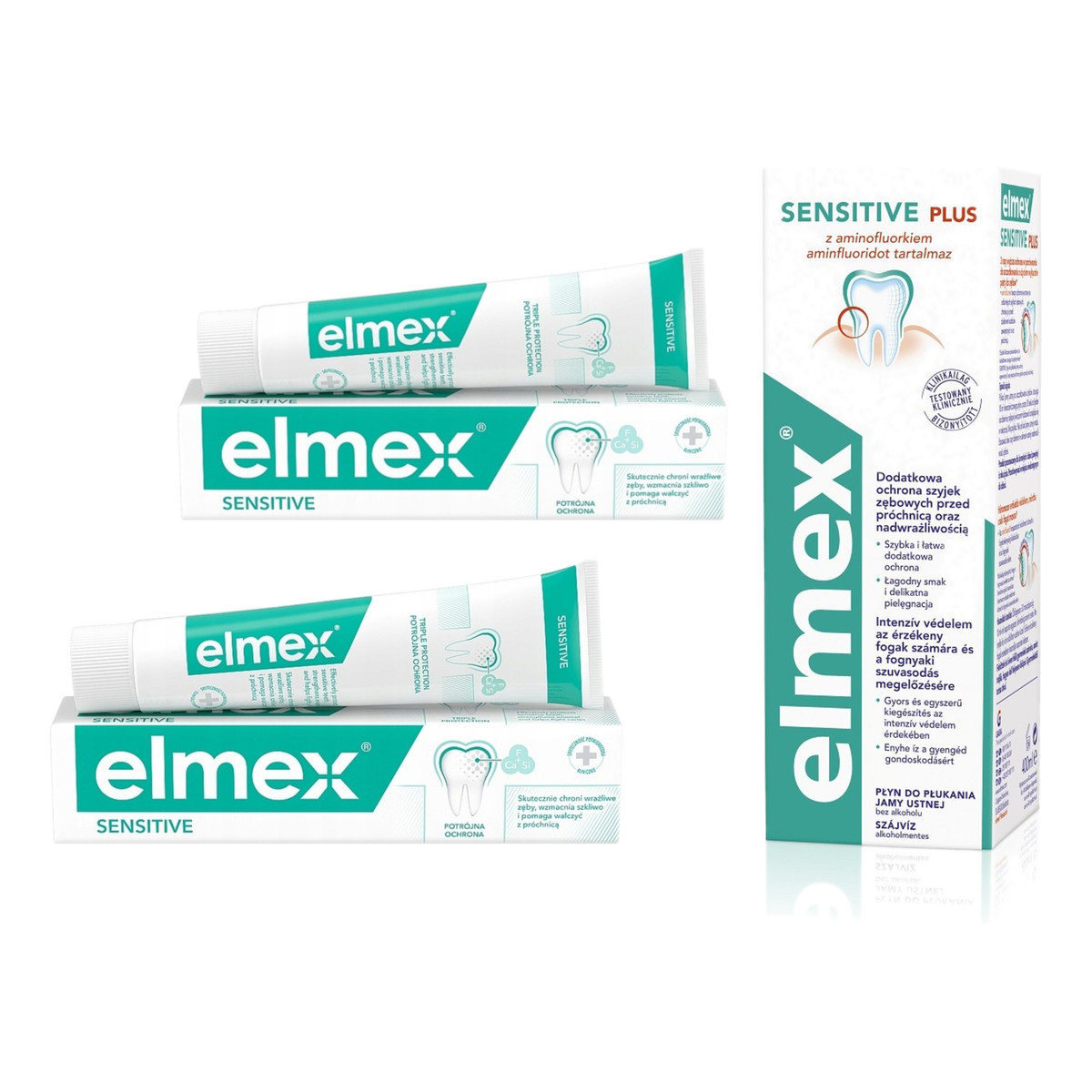 elmex Sensitive Pasta do zębów 2x75ml + Płyn do płukania jamy ustnej 400ml