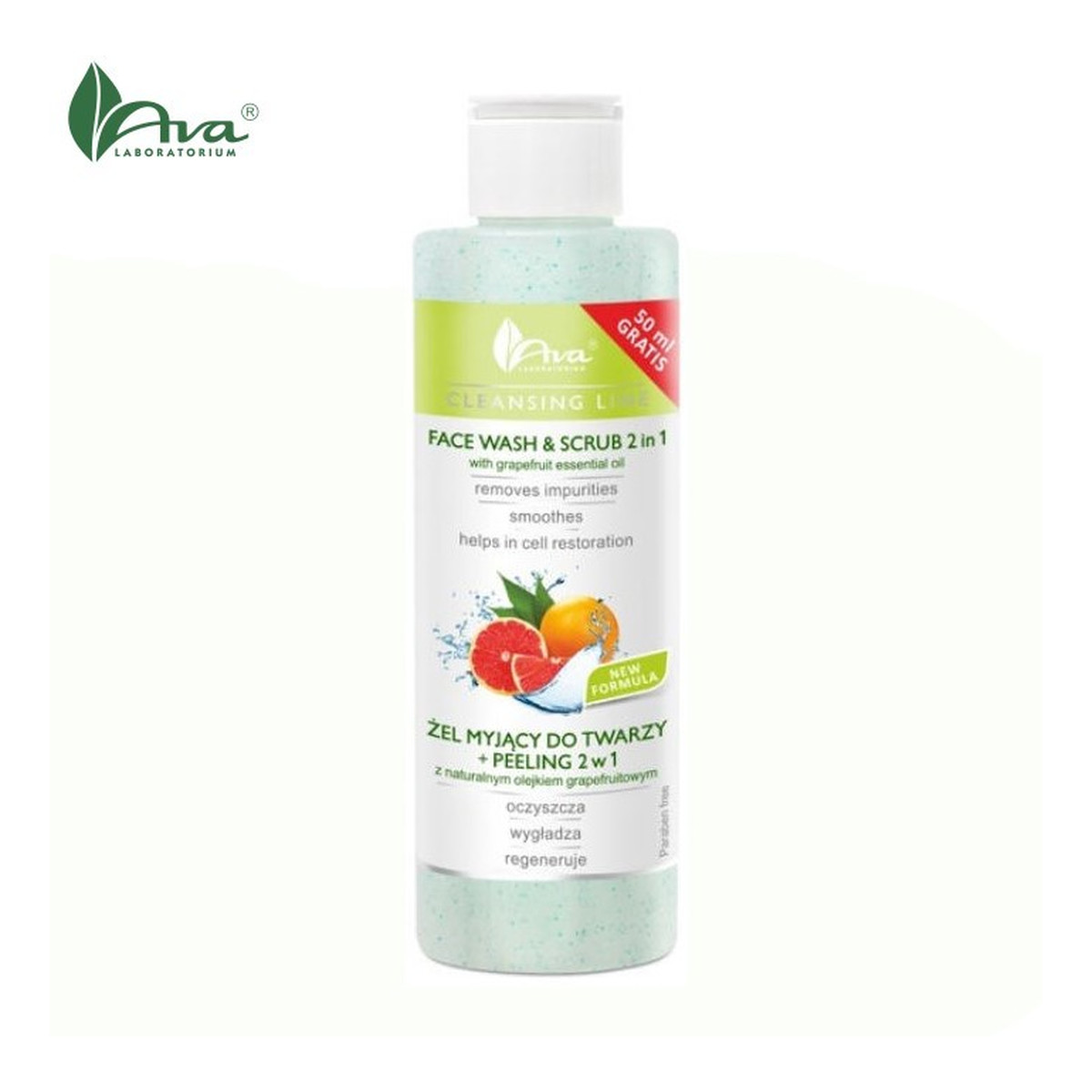 Ava Laboratorium Żel myjący do twarzy + peeling 2w1 z naturalnym olejkiem grapefruitowym 200ml