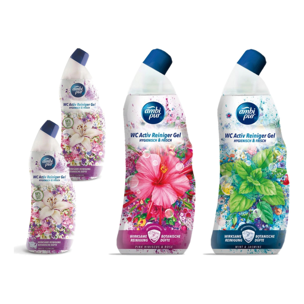 Ambi Pur Żel do WC Białe Kwiaty x2 + Hibiskus + Jaśmin 4x750ml