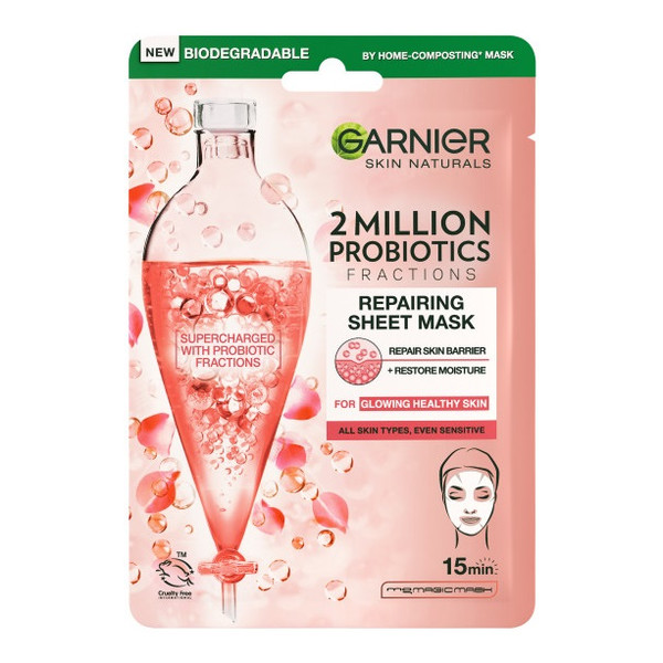 Garnier Skin Naturals 2 Million Probiotics Fractions Repairing Sheet Mask Maska Regenerująca Na Tkaninie Do Każdego Rodzaju Cery 20szt 22g