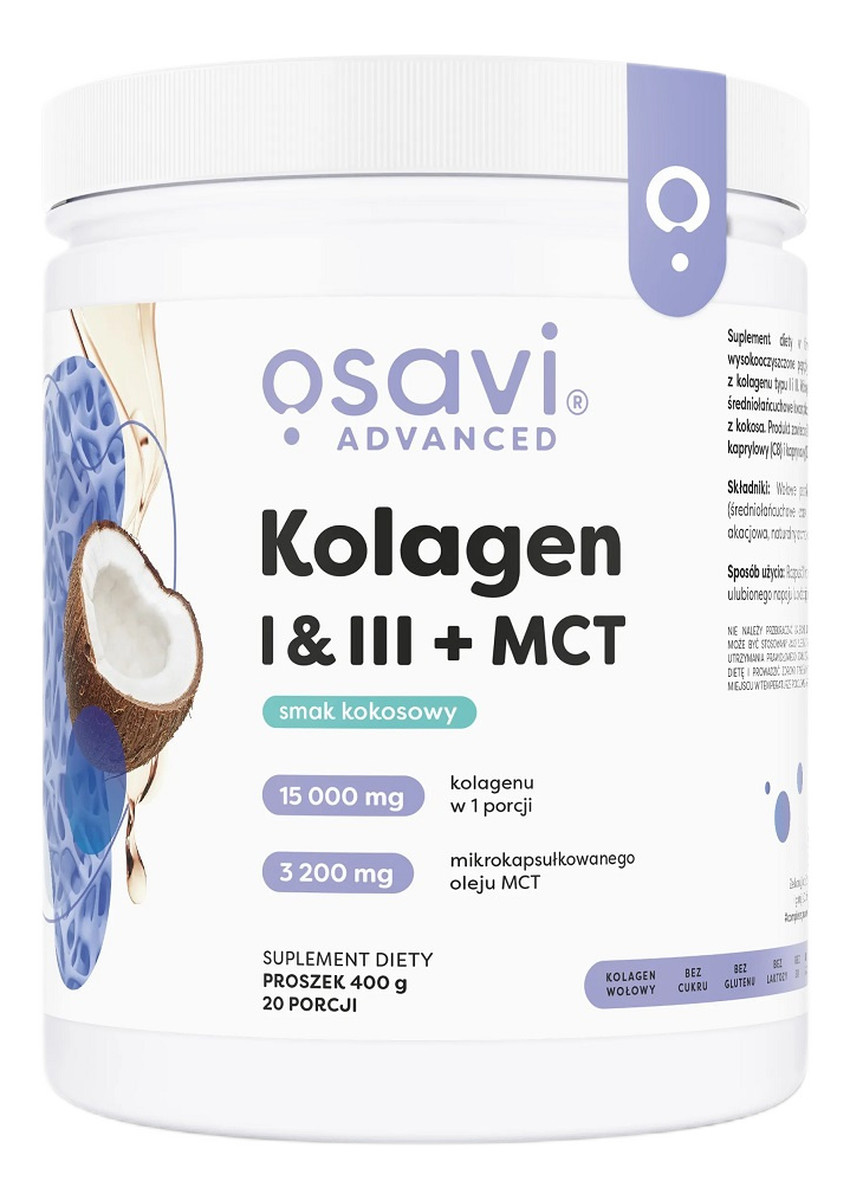 Kolagen I & III + MCT suplement diety w proszku Kokos
