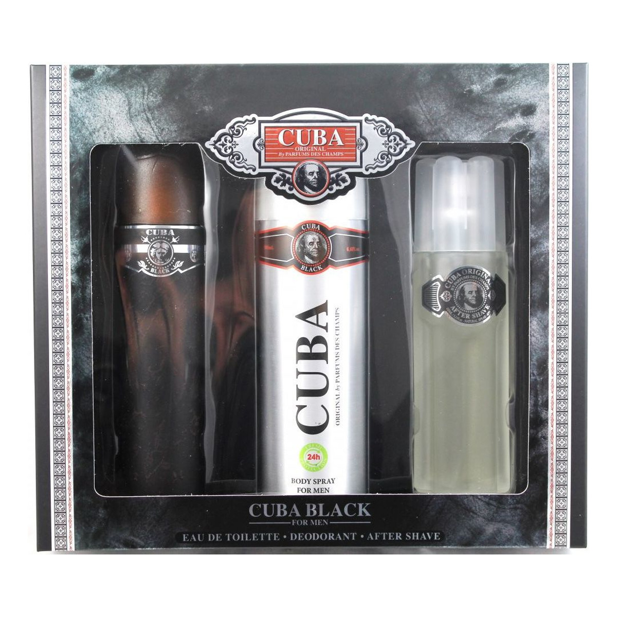 Cuba Black KOMPLET WIADERKO WODA TOALETOWA + WODA PO GOLENIU + DEZODORANT SPR BLACK