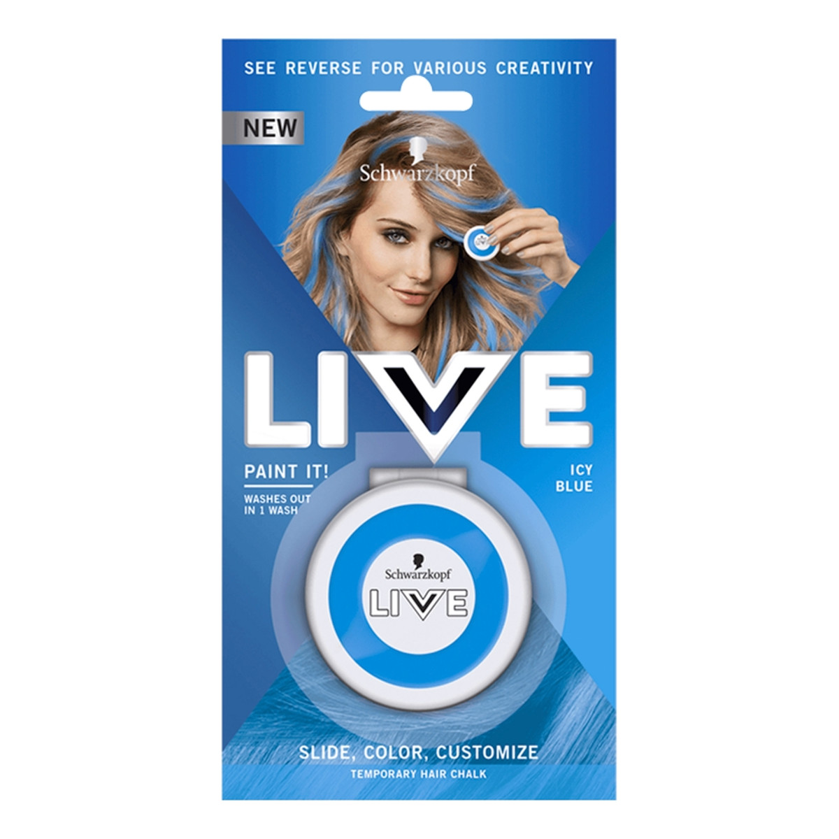 Schwarzkopf Live paint it! zmywalna kreda do włosów icy blue 33g