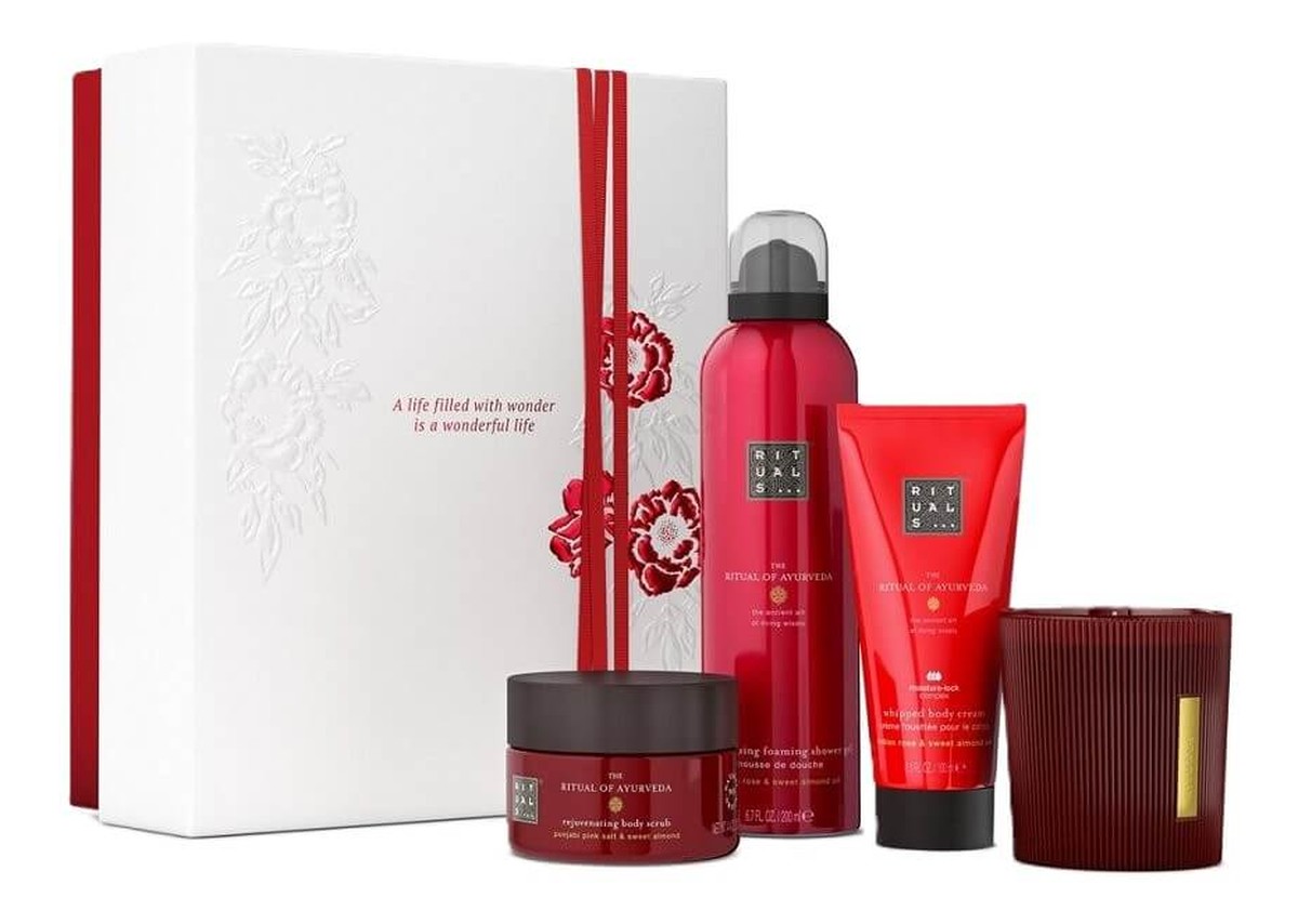 świeca zapachowa 140g + krem do ciała 100ml + peeling do ciała 125g + pianka pod prysznic 200ml