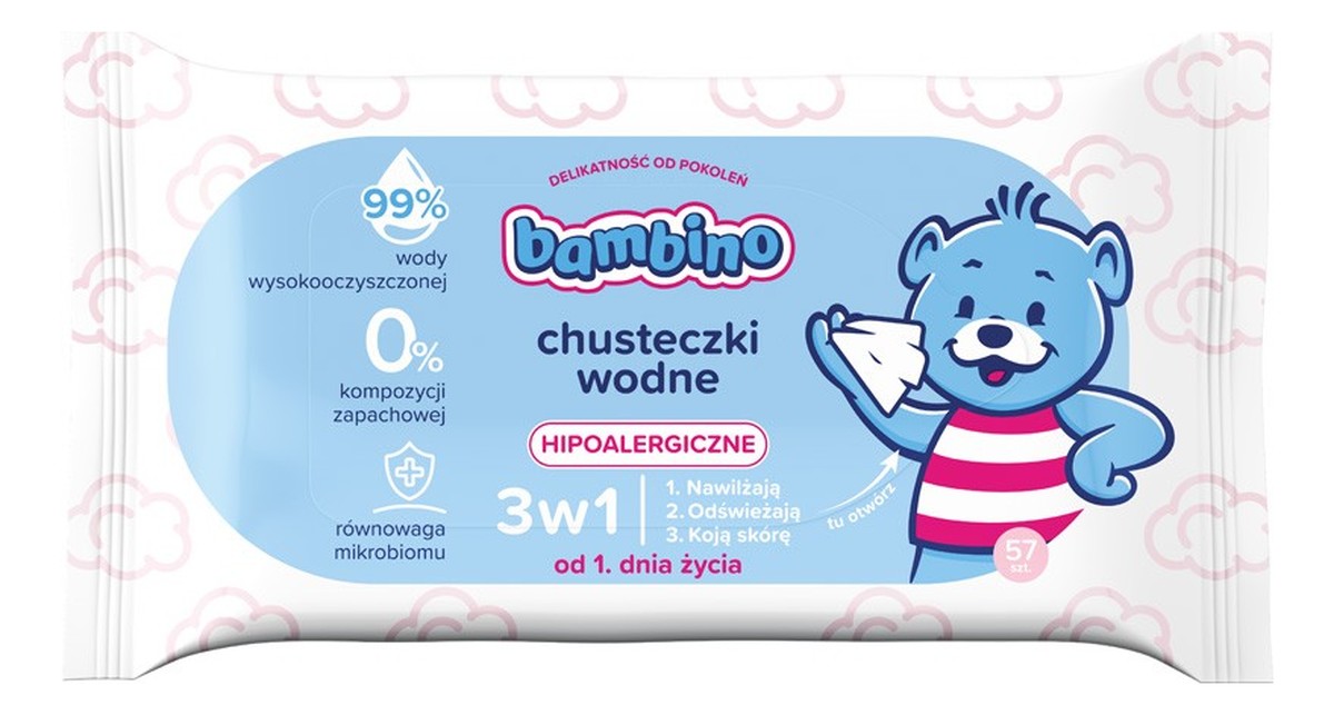 Bambino chusteczki wodne 3w1 hipoalergiczne 1 x 57 szt