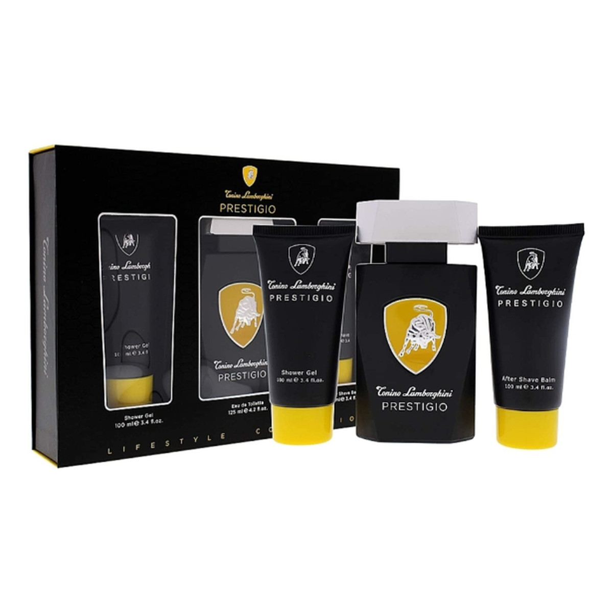 Tonino Lamborghini Prestigio Zestaw woda toaletowa spray 125ml + balsam po goleniu 100ml + żel pod prysznic 100ml