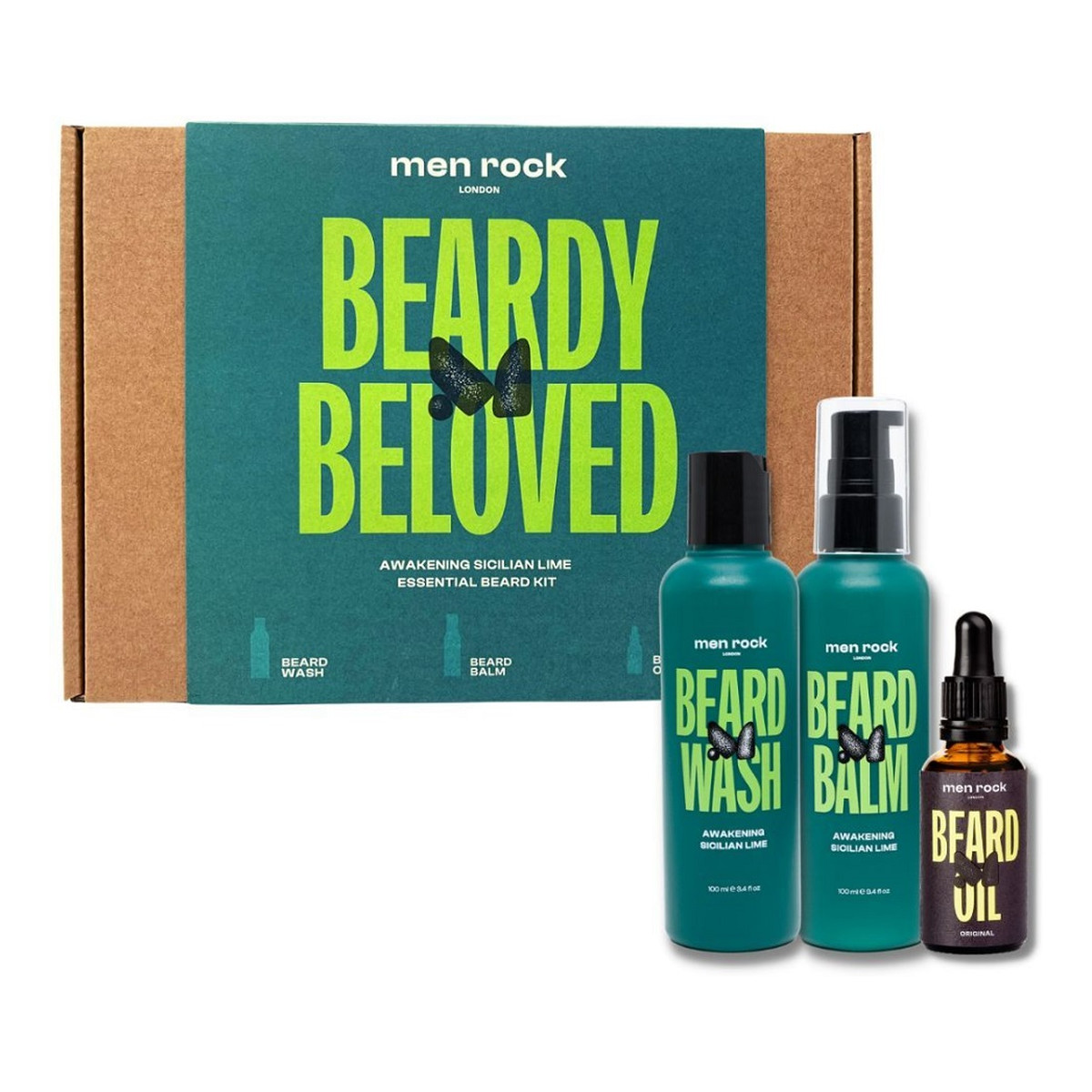 Menrock Beardy Beloved Awakening Sicilian Lime Zestaw szampon do brody 100ml + balsam do brody 100ml + olejek do brody 30ml