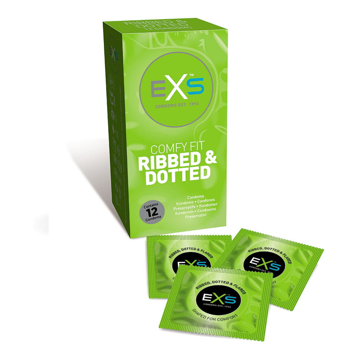 EXS Comfy fit ribbed & dotted condoms prążkowane prezerwatywy z wypustkami 12szt.