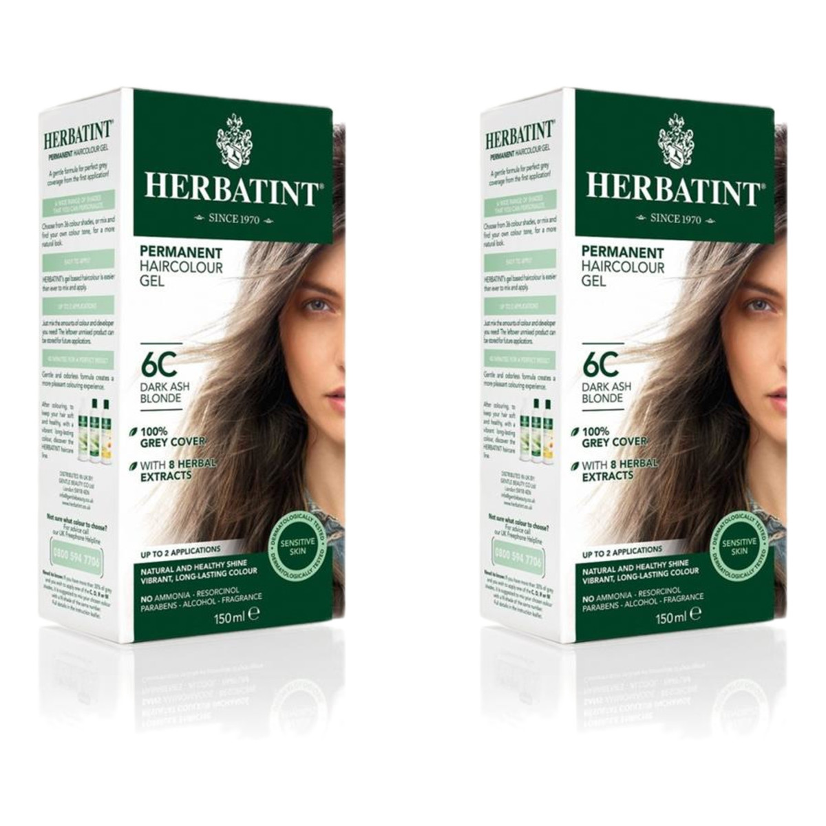 Herbatint Trwała Farba Do Włosów W Żelu Ciemny Popielaty Blond (6C) x2