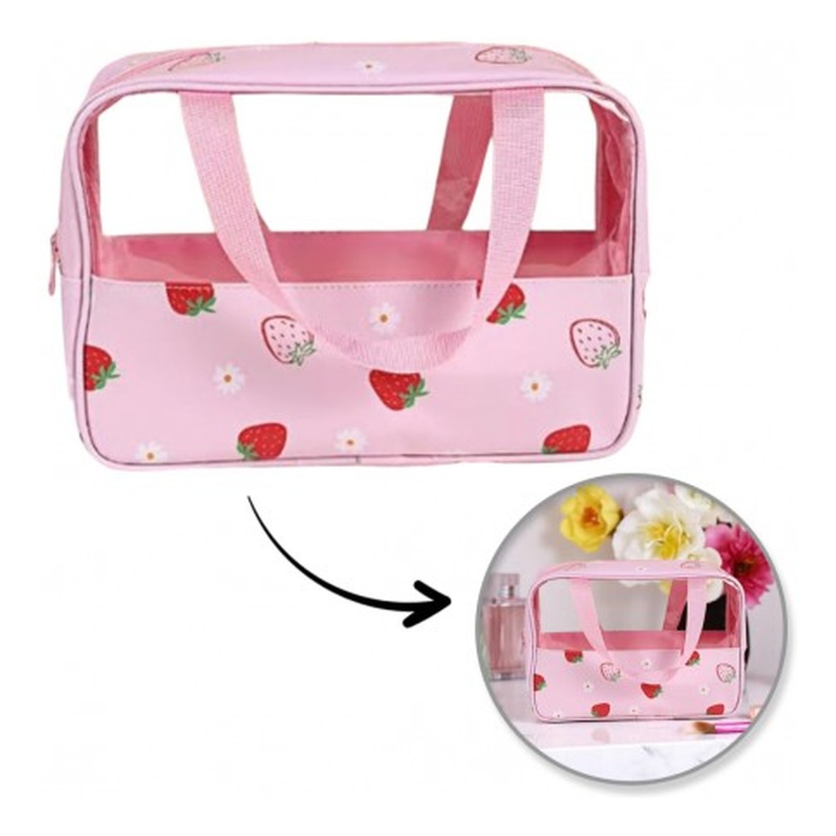 Ecarla Kosmetyczka rozkładana przenośna kuferek rozmiar M 31x10x20cm TRUSKAWKI KS148