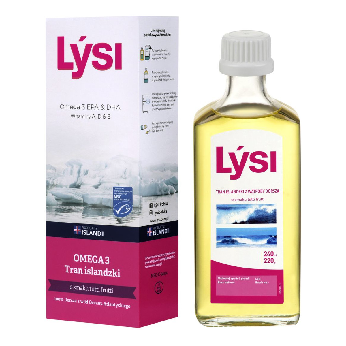 Lysi Tran Islandzk suplement diety Tutti Frutti 240ml