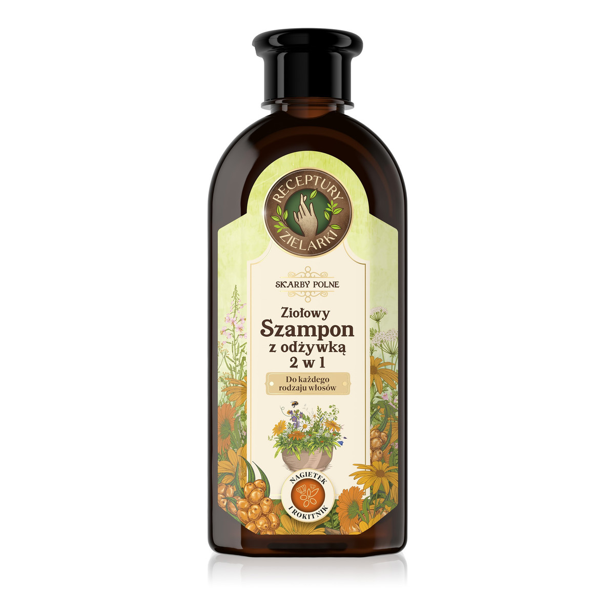 Receptury Zielarki Skarby Polne ziołowy szampon z odżywką 2w1 do każdego rodzaju włosów 350ml