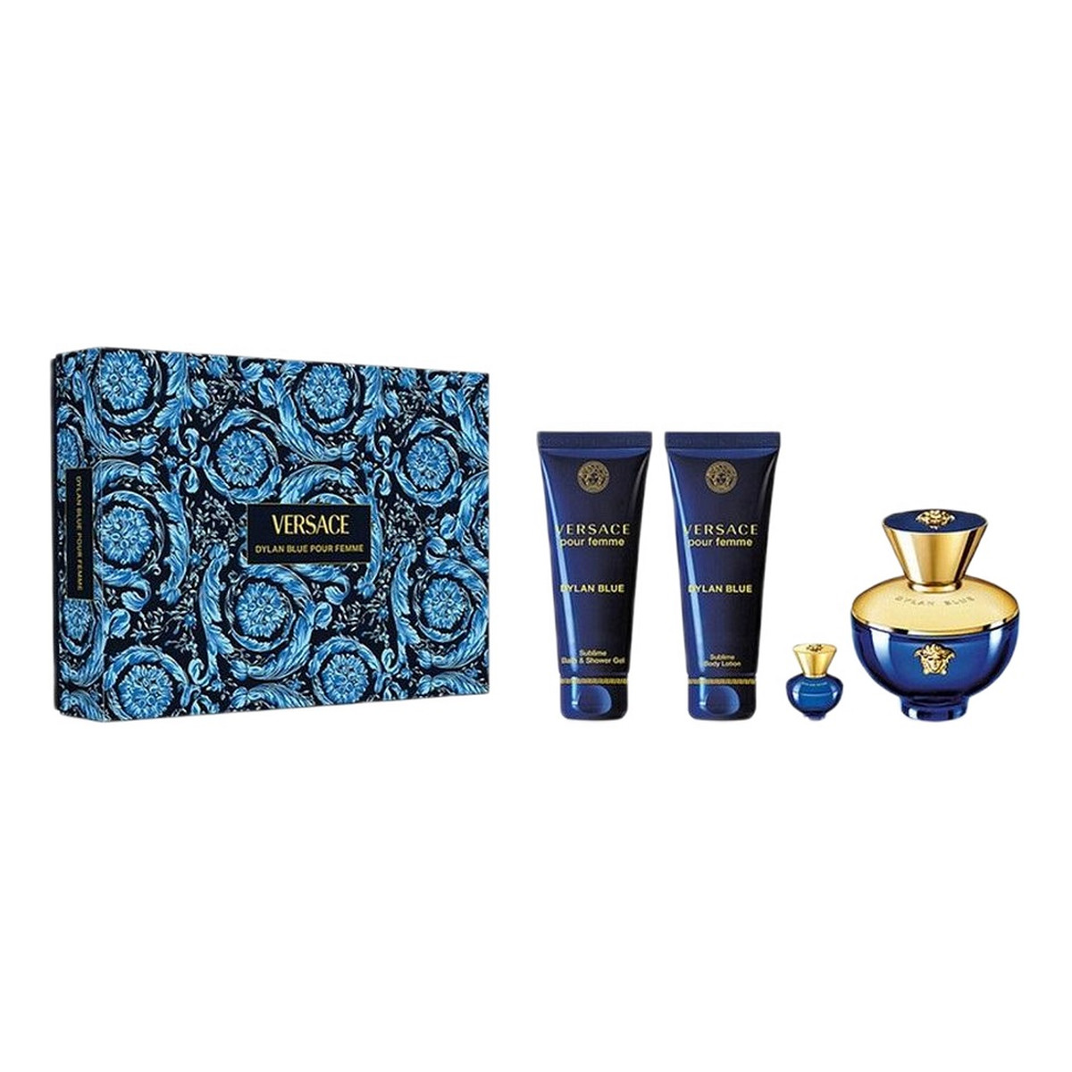 Versace Dylan Blue Pour Femme Zestaw woda perfumowana spray 100ml + żel pod prysznic 100ml + balsam do ciała 100ml + miniatura wody perfumowanej 5ml